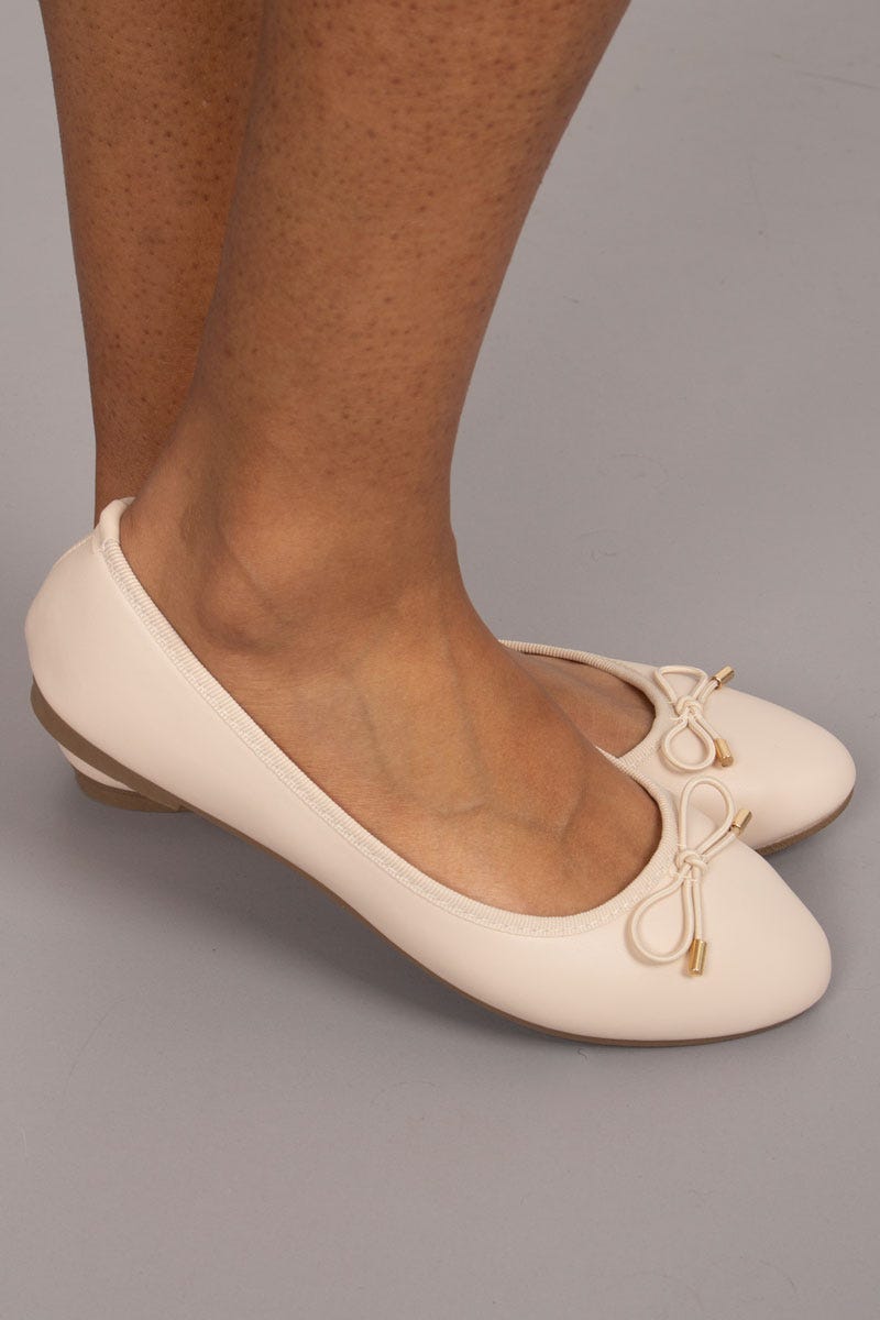 Ballerina m. rosett och gulddetalj, Beige