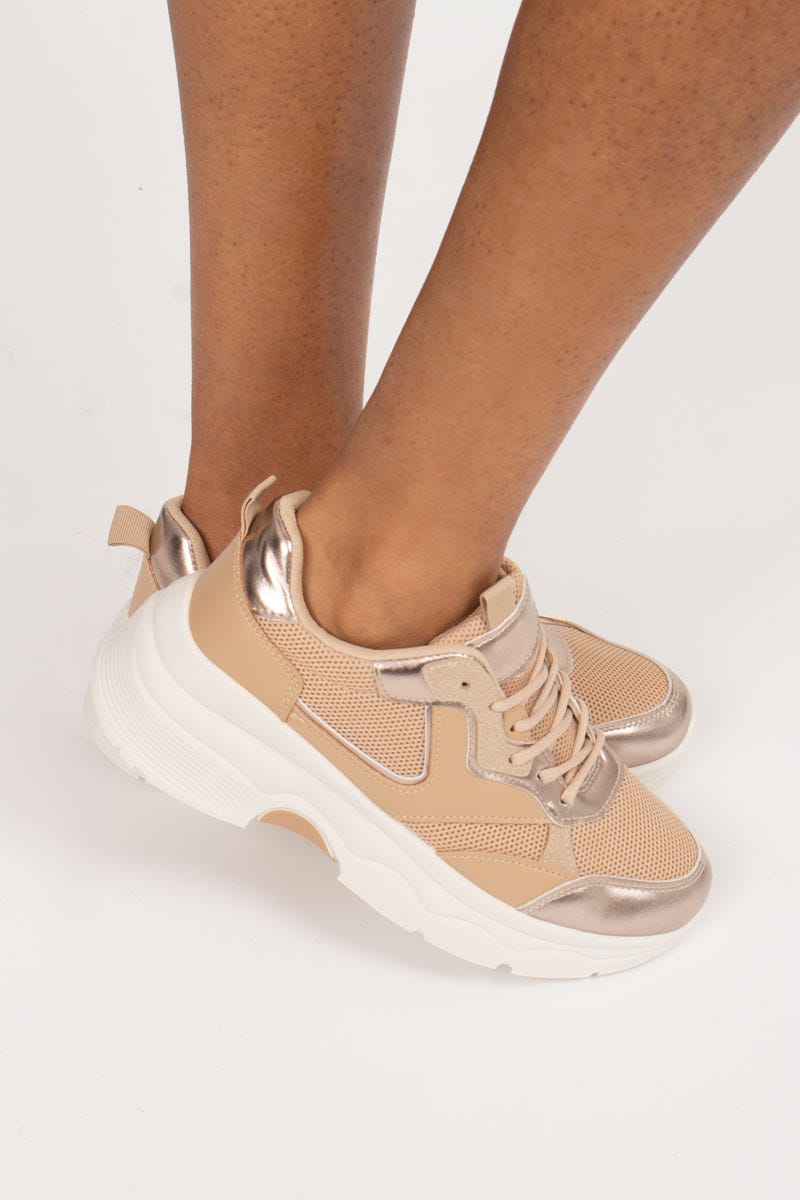 Chunky sneakers, Beige/Guld