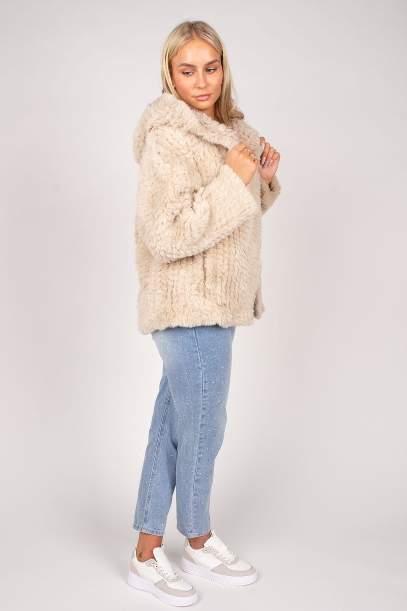 Fake fur jacka m. luva, Beige