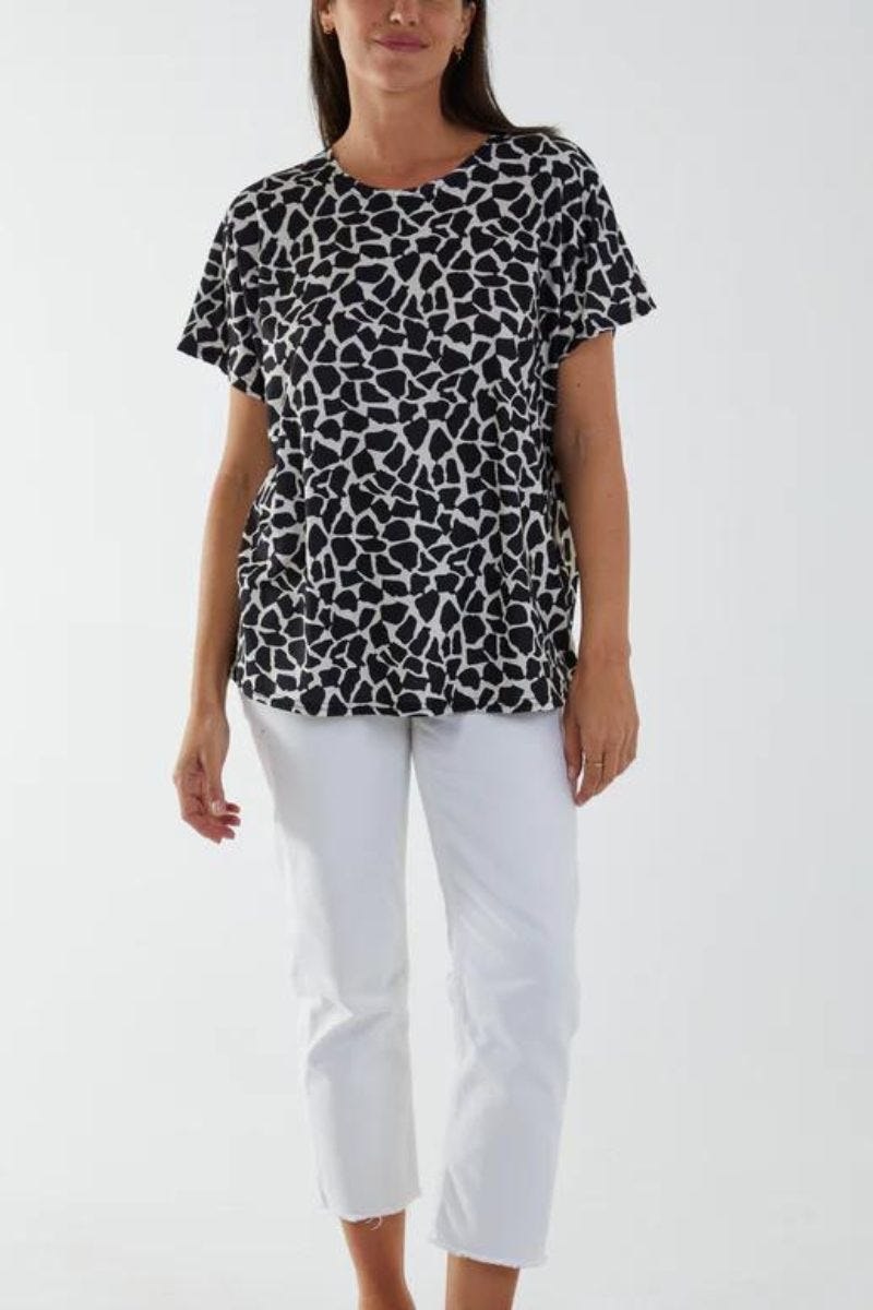 T-shirt m. giraffprint, Svart