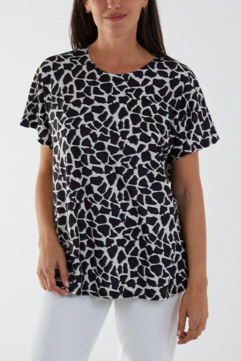 T-shirt m. giraffprint, Svart