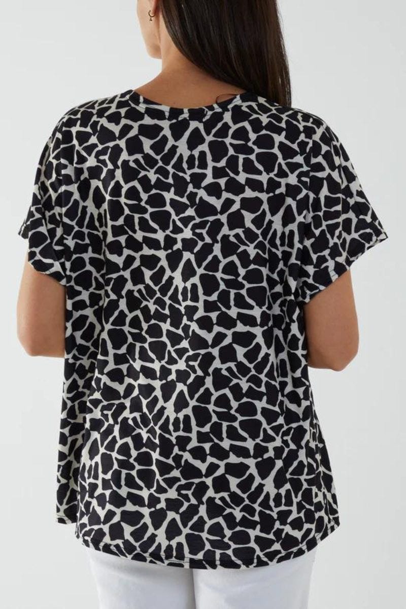 T-shirt m. giraffprint, Svart