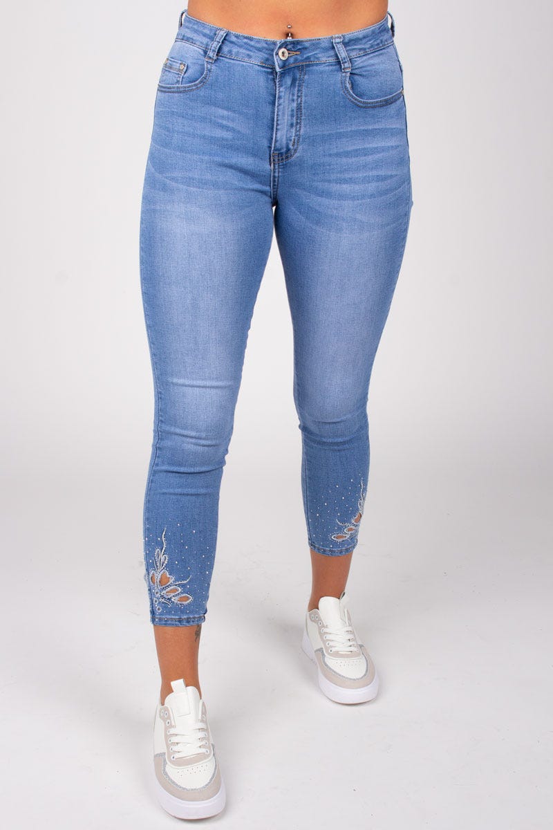 Jeans m. sten detaljer