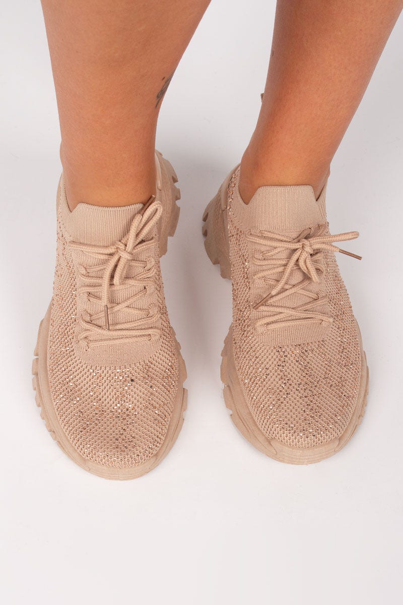 Chunky sneakers m. glitter, Beige