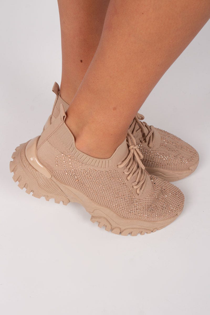 Chunky sneakers m. glitter, Beige