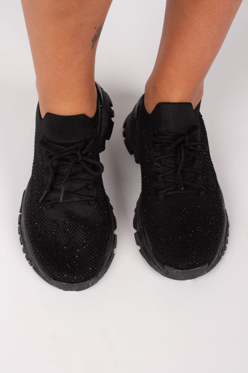 Chunky sneakers m. glitter, Svart