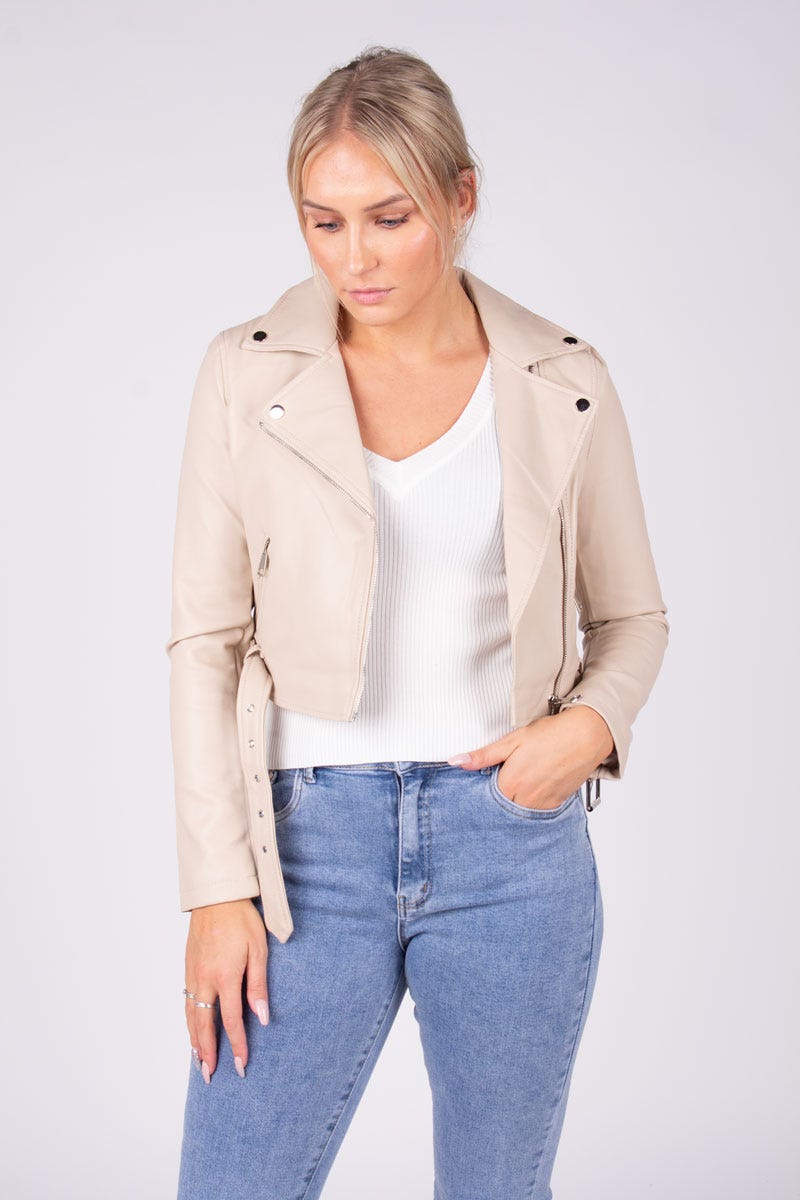 Bikerjacka m. vingar, Beige