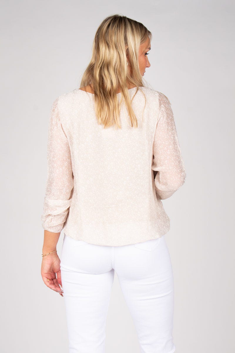 Blus m. broderi, Beige