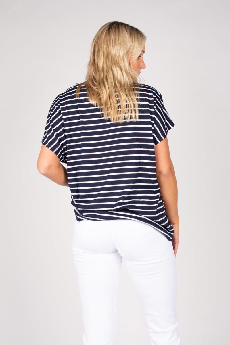 T-shirt m. ränder, Navy