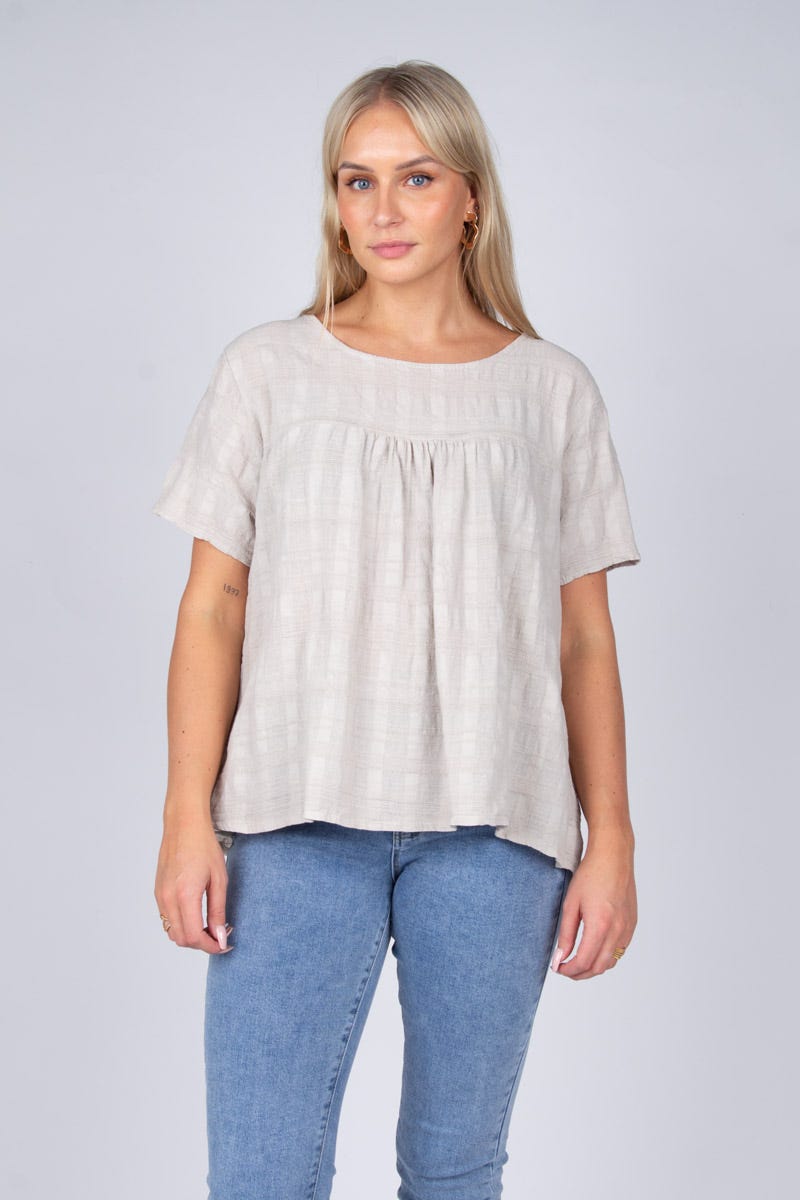 Blus m. korta ärmar, Beige