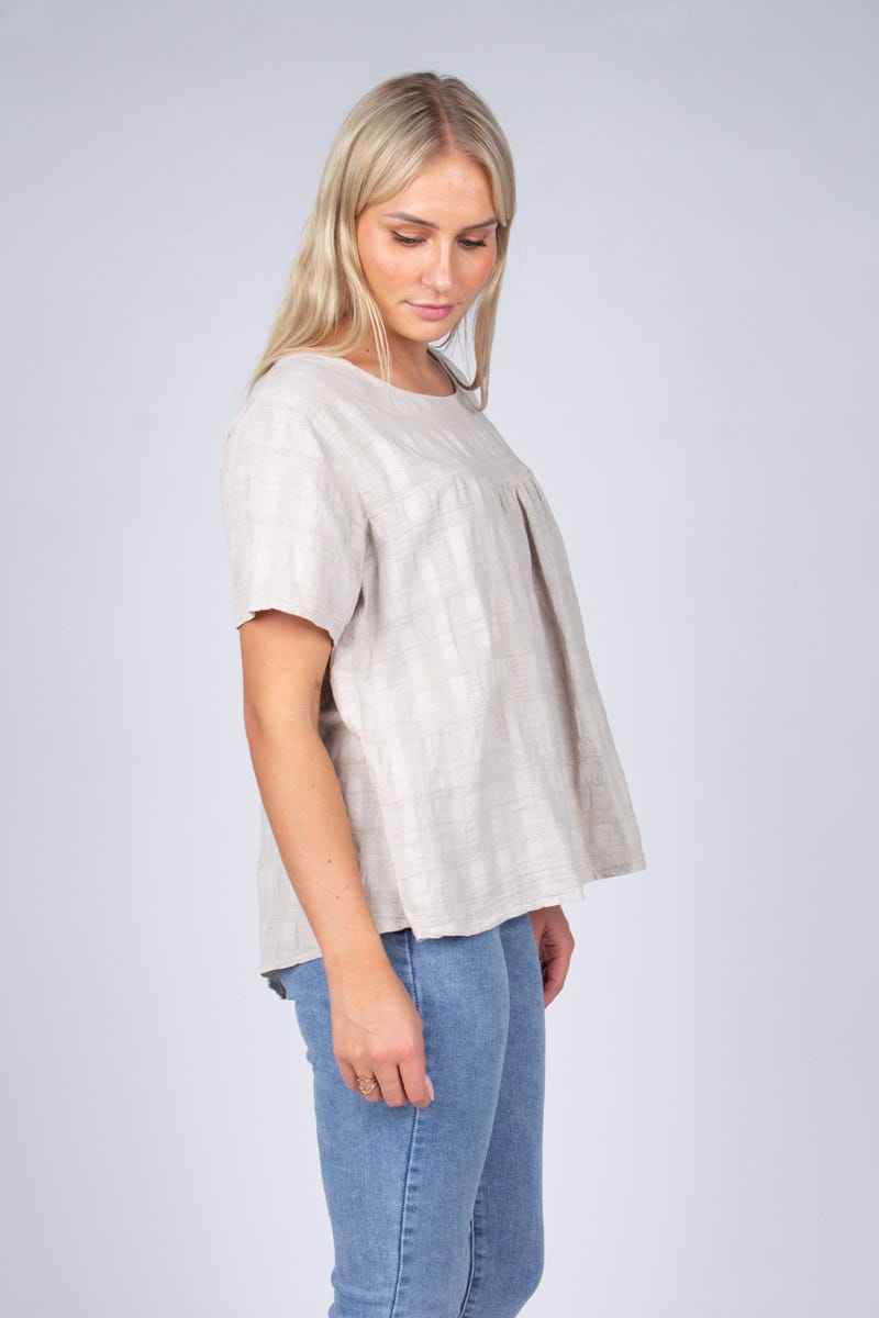 Blus m. korta ärmar, Beige