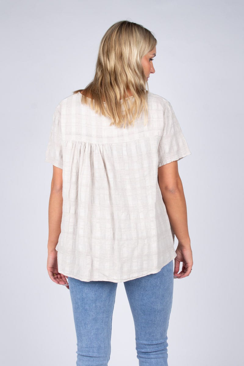 Blus m. korta ärmar, Beige