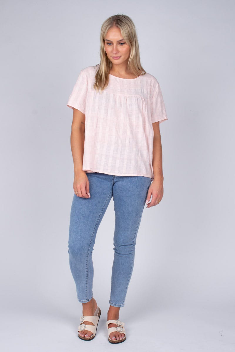 Blus m. korta ärmar, Rosa