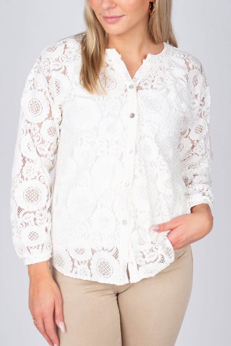 Cardigan m. hålmönster, Creme