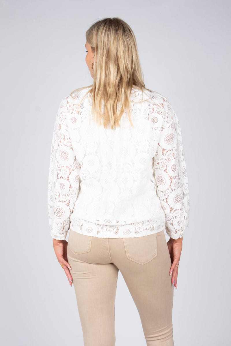 Cardigan m. hålmönster, Creme