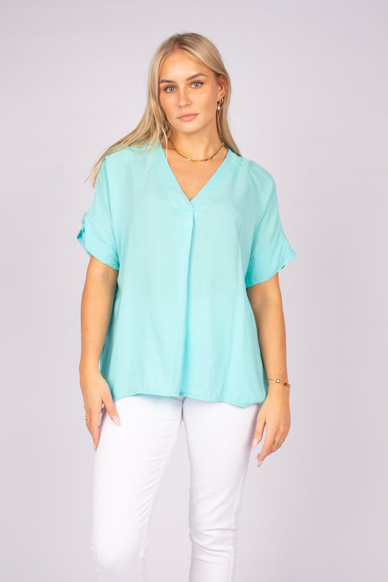 Tee m. v-ringning, Aqua