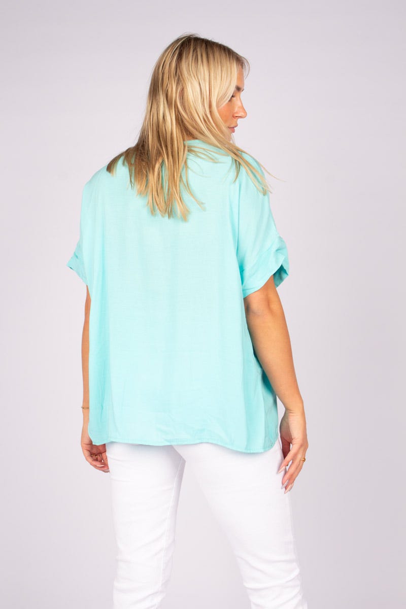 Tee m. v-ringning, Aqua