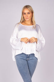 Batwing bluse m. flæse Hvid