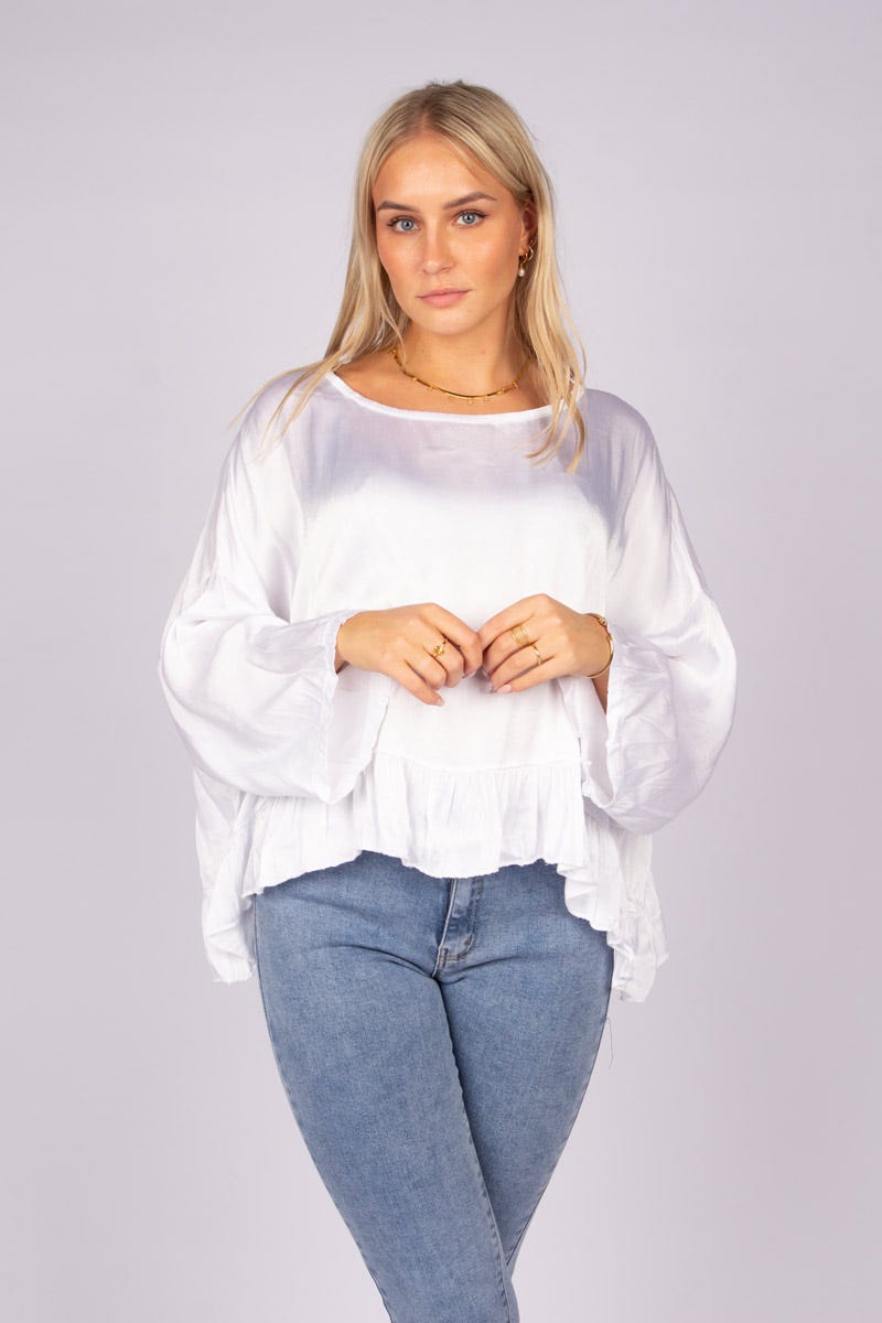 Batwing bluse m. flæse Hvid