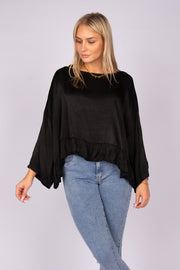 Batwing bluse m. flæse Sort