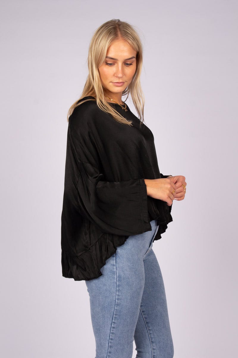 Batwing bluse m. flæse Sort