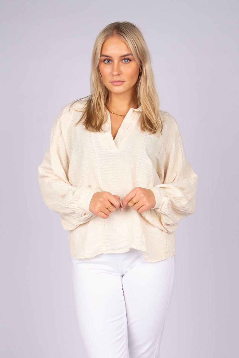 Blus m. paljettdetalj, Beige