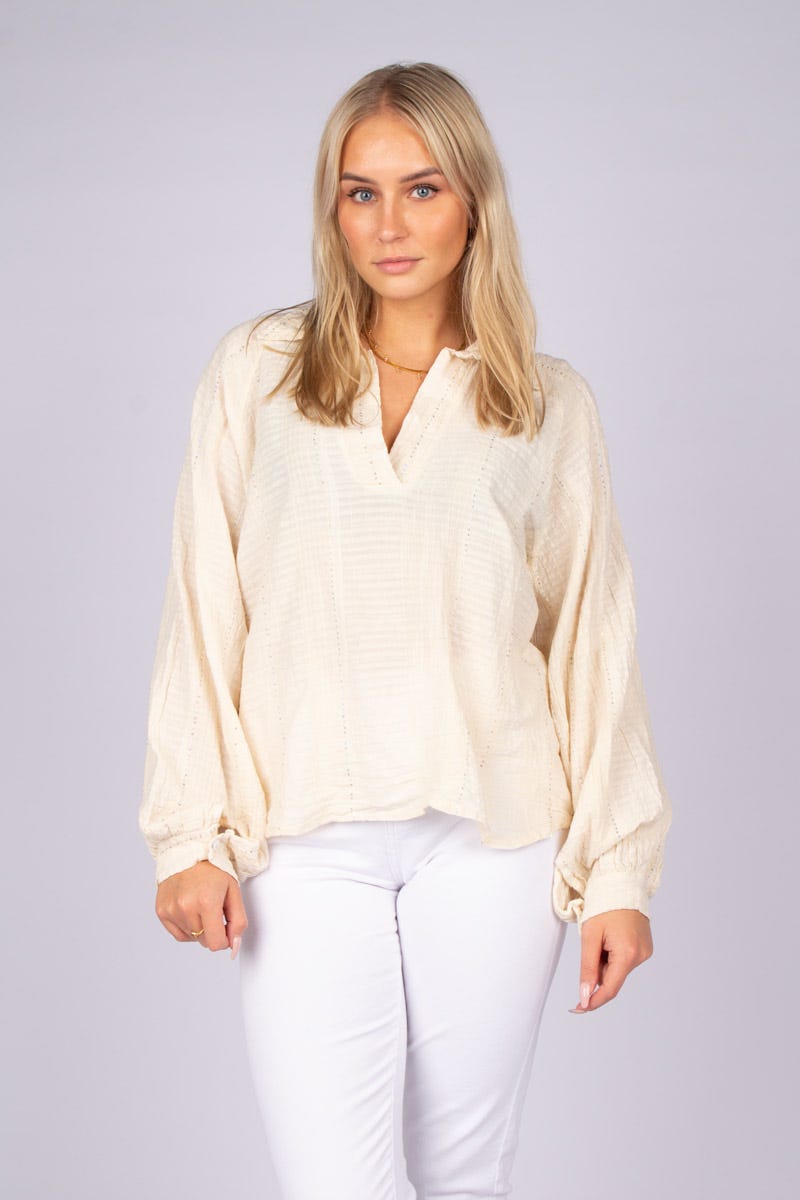 Blus m. paljettdetalj, Beige