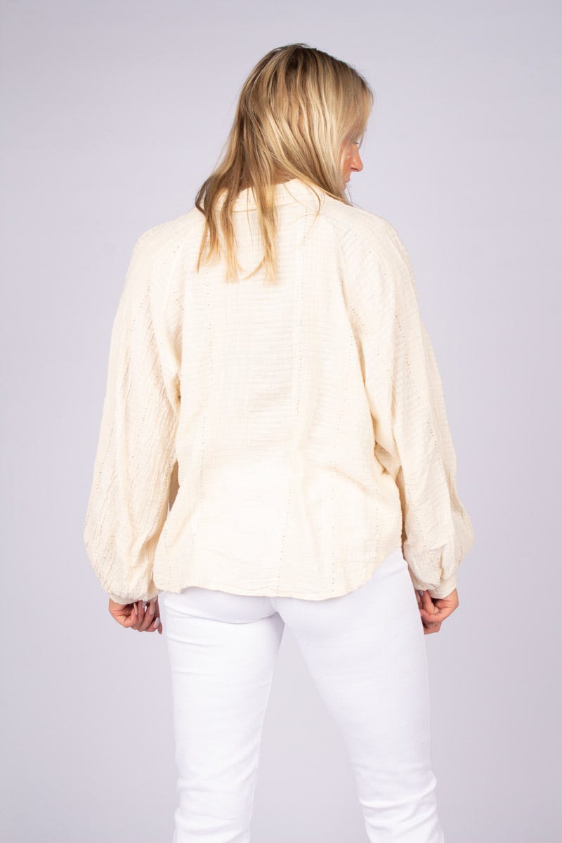 Blus m. paljettdetalj, Beige