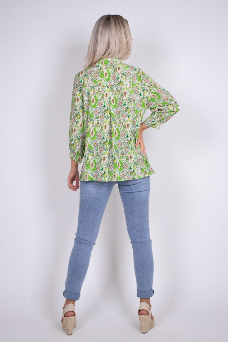 Bluse m. print Lime