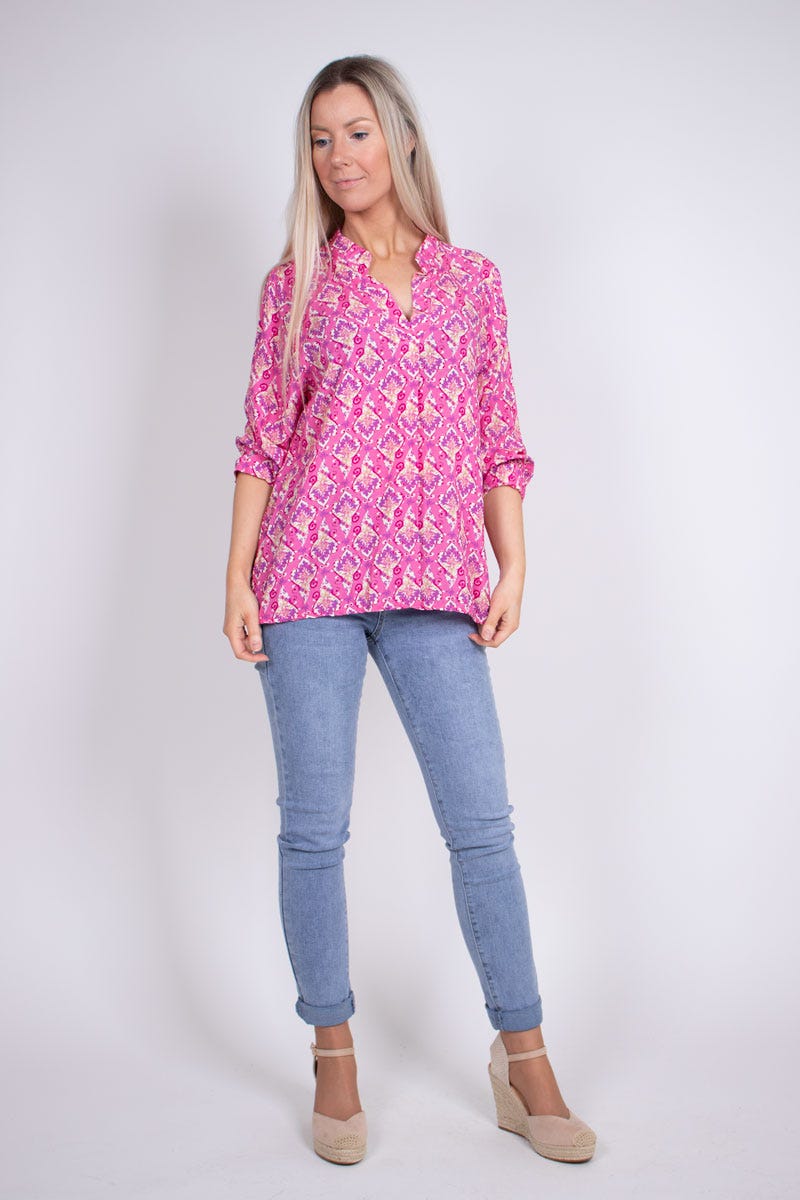 Bluse m. print Pink