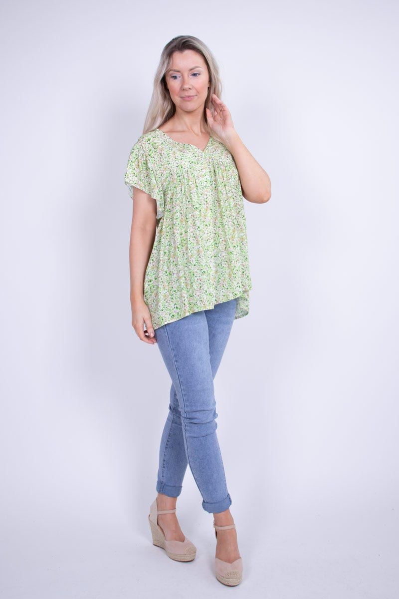 Blommig top, Lime