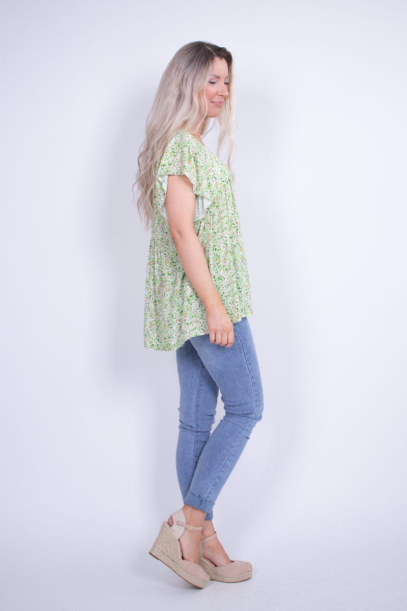 Blommig top, Lime