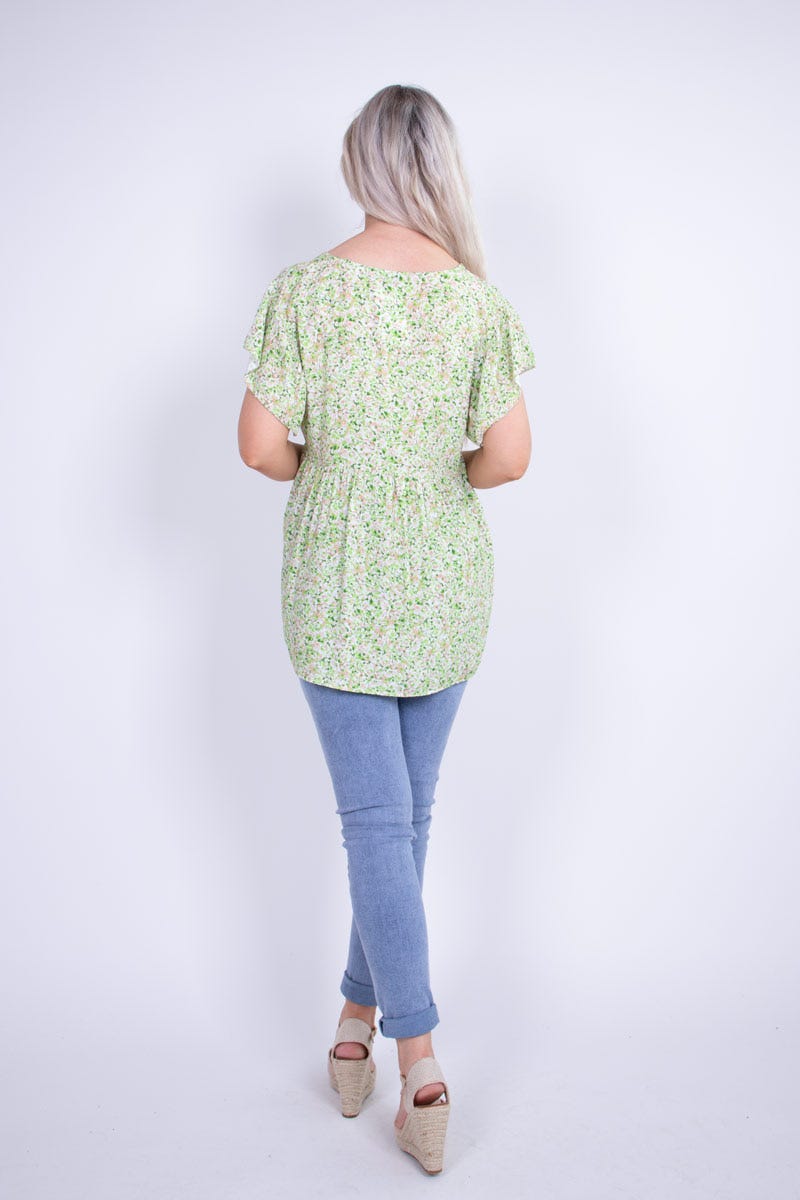 Blommig top, Lime