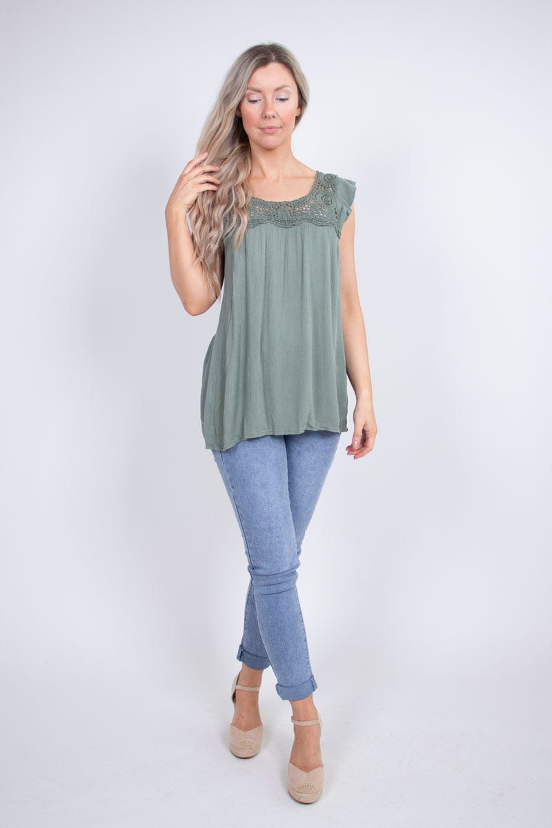 Top m. broderi, Khaki