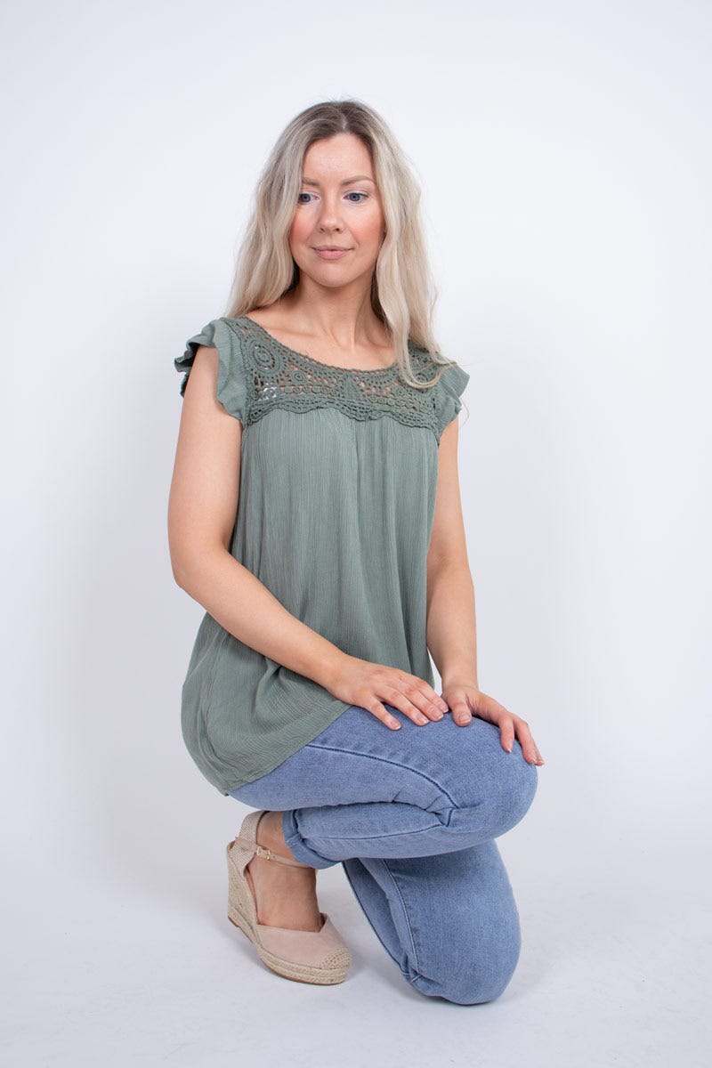 Top m. broderi, Khaki