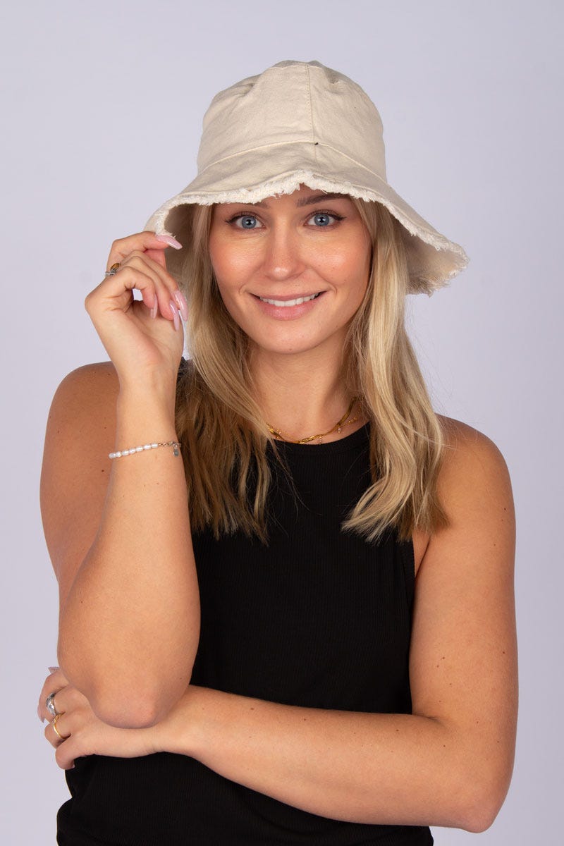 Buckethat m. franskant, Beige