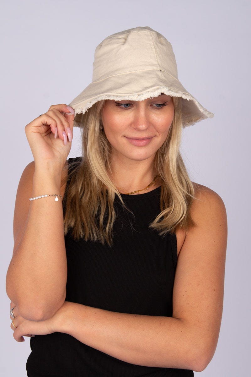 Buckethat m. franskant, Beige