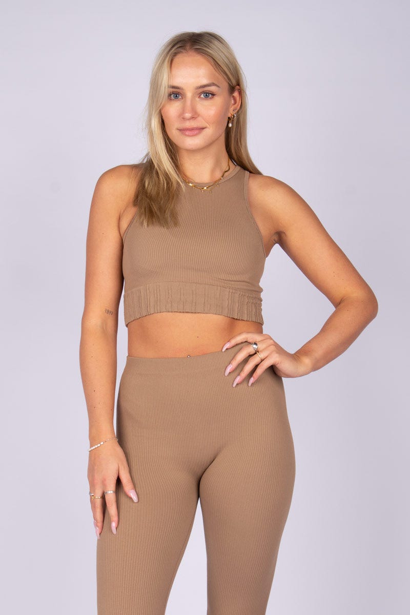 Ribbad crop top, Taupe