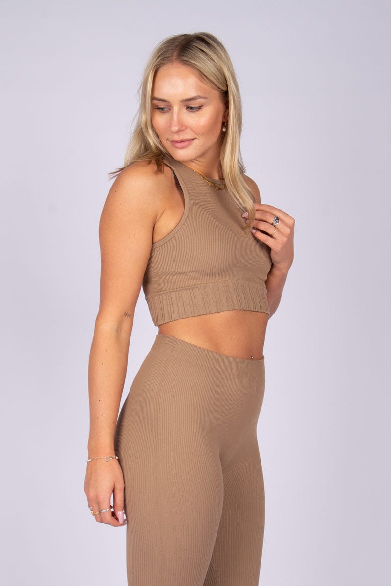 Ribbad crop top, Taupe