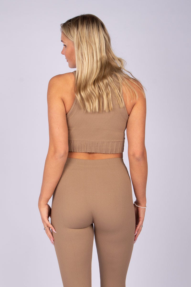 Ribbad crop top, Taupe