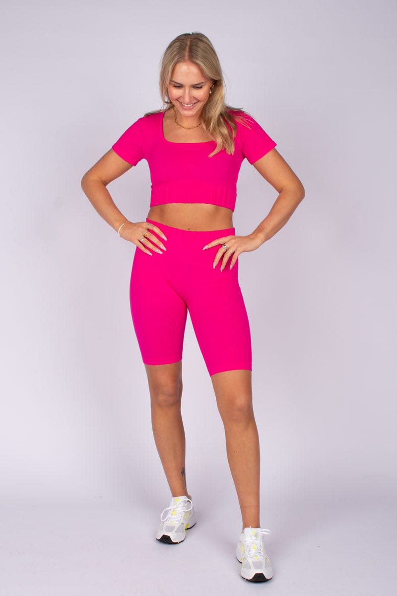 Crop top m. ærme Pink