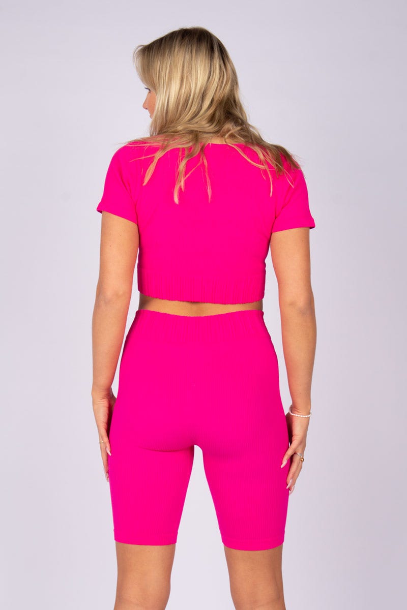 Crop top m. ärmar, Rosa