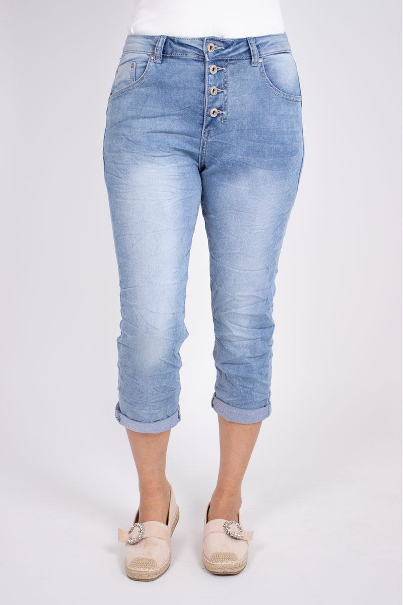 3/4 Jeans m. knappar, Denim