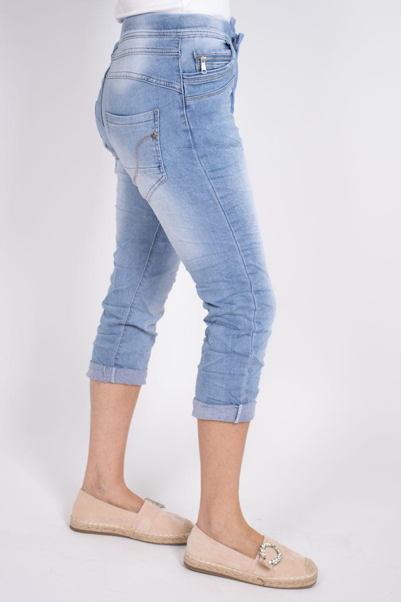 3/4 Jeans m. knytband, Denim