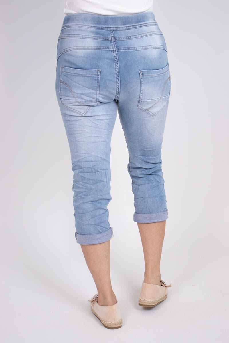 3/4 Jeans m. knytband, Denim