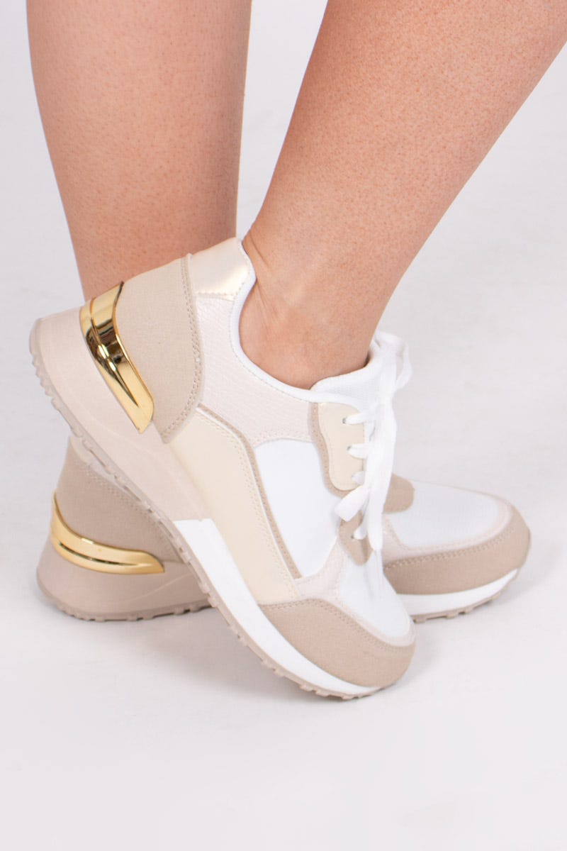 Sneakers m. snake look, Beige