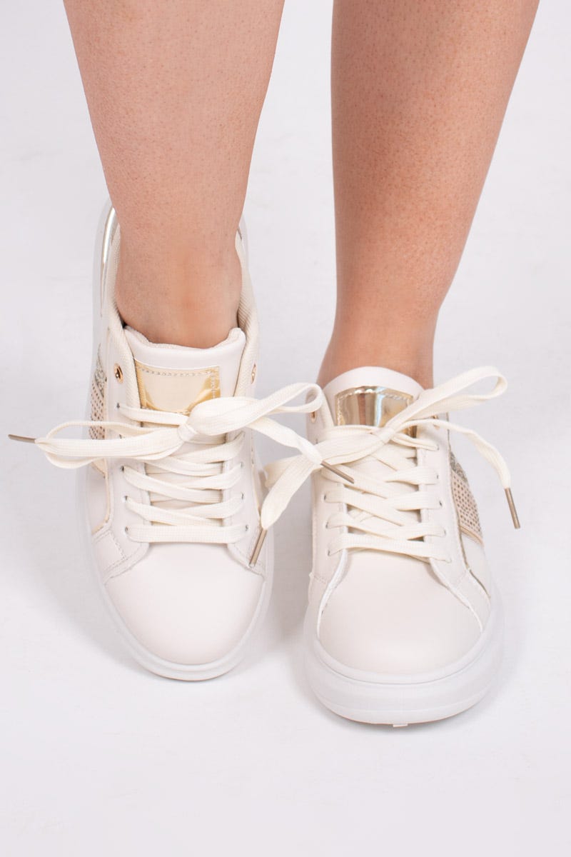 Sneakers m. glitter och sten, Beige