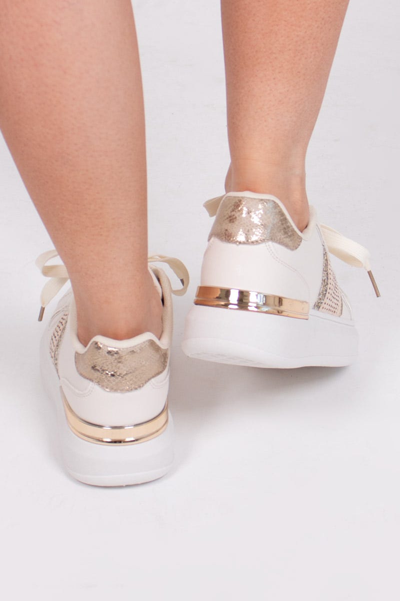 Sneakers m. glitter och sten, Beige