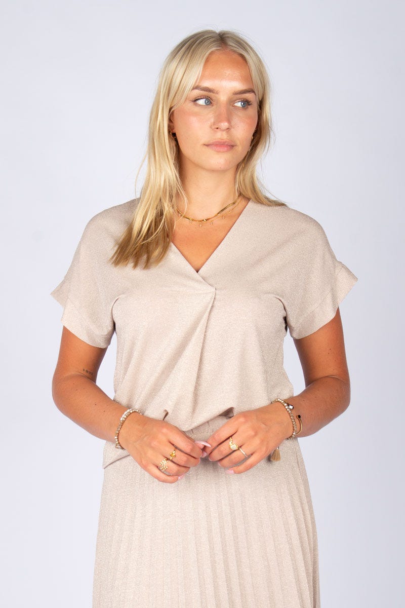 T-shirt m. glimmer, Beige