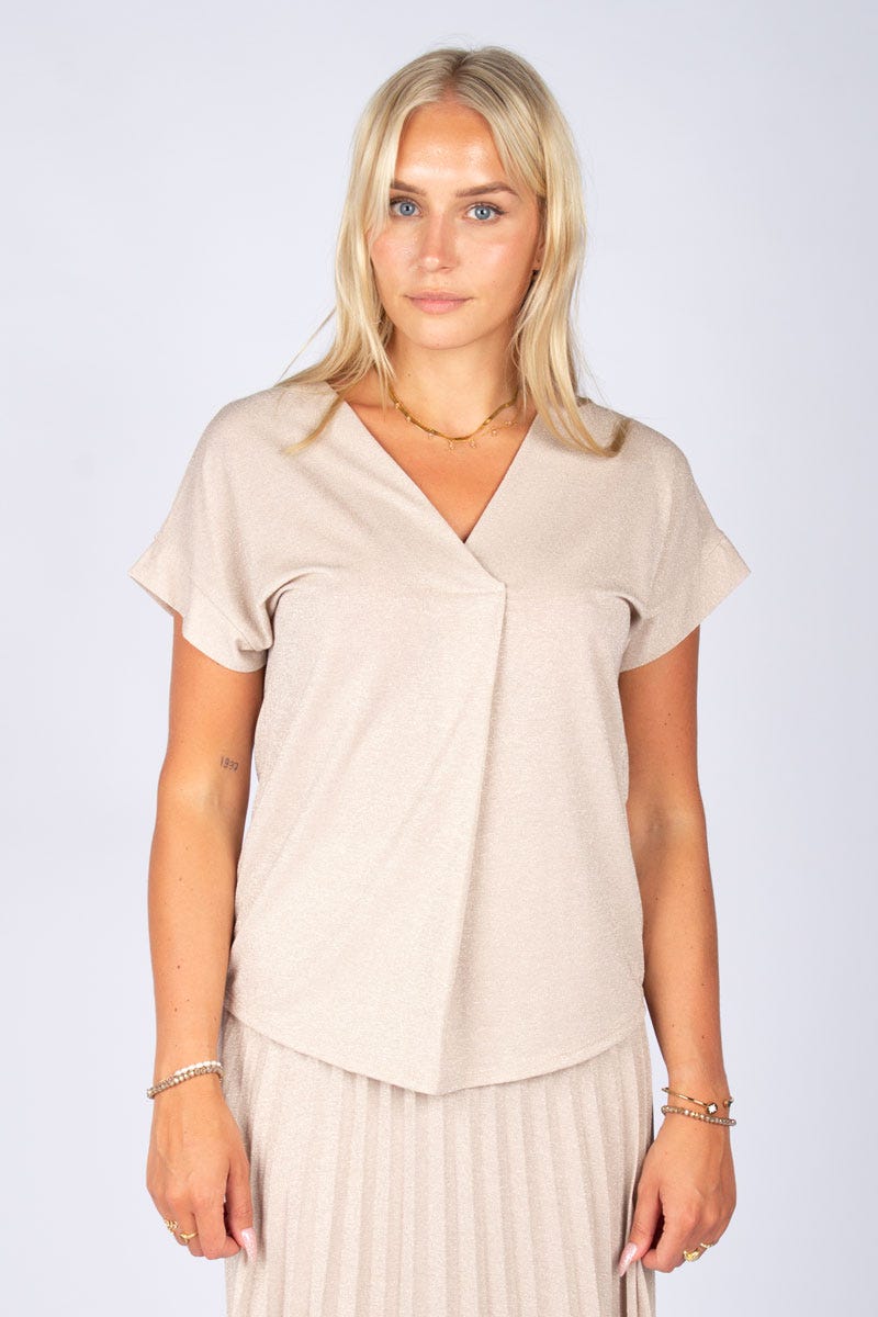 T-shirt m. glimmer, Beige